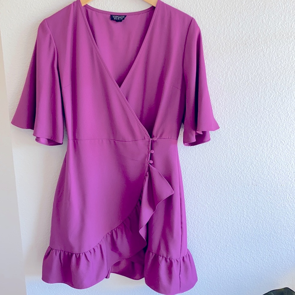 Women’s Purple Button Detail Wrap Dress